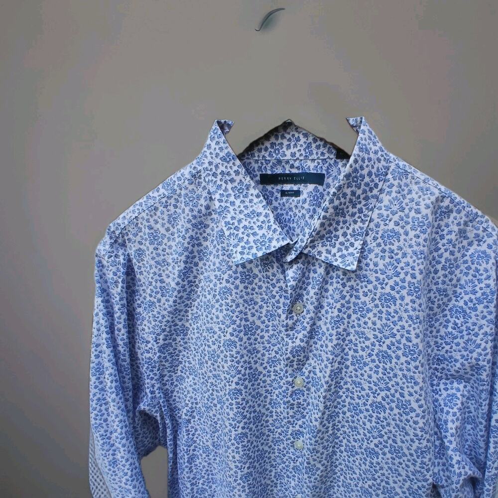 Perry Ellis Slim Fit Blue Floral Mens Shirt XXL
